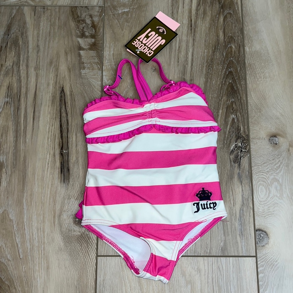 Juicy Couture BEACH BABY Bathing suit Size 3-6M Pink/White NEW